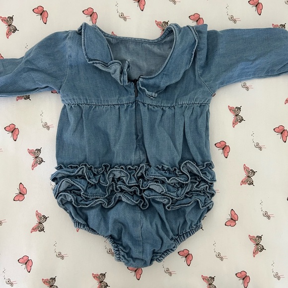 Ruffle Butts Baby Girl Long Sleeve Denim Romper - Picture 2 of 3